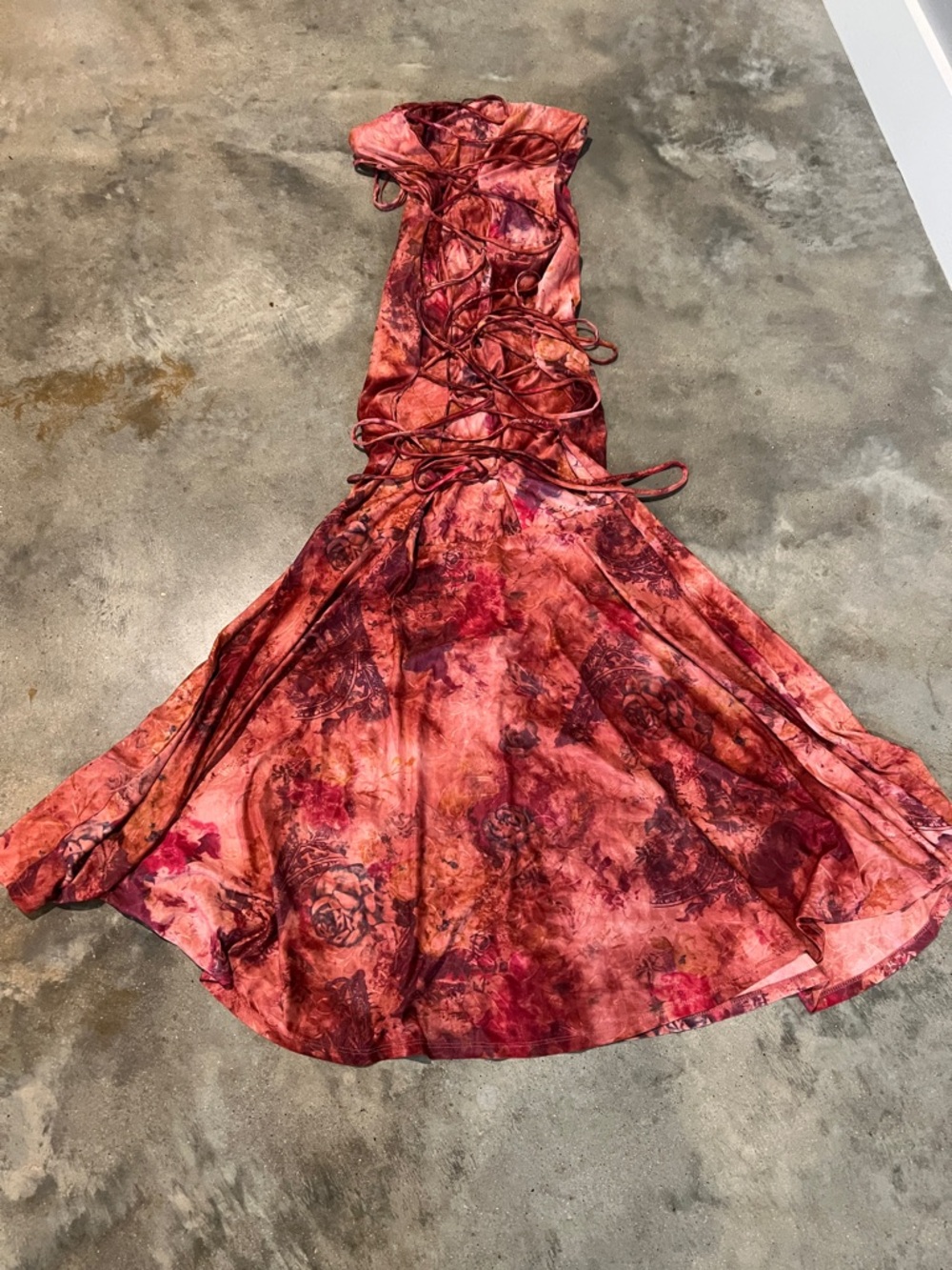 Fashion Nova Red & Pink Floral Tie-Dye Maxi Dress - Picture 2 of 6